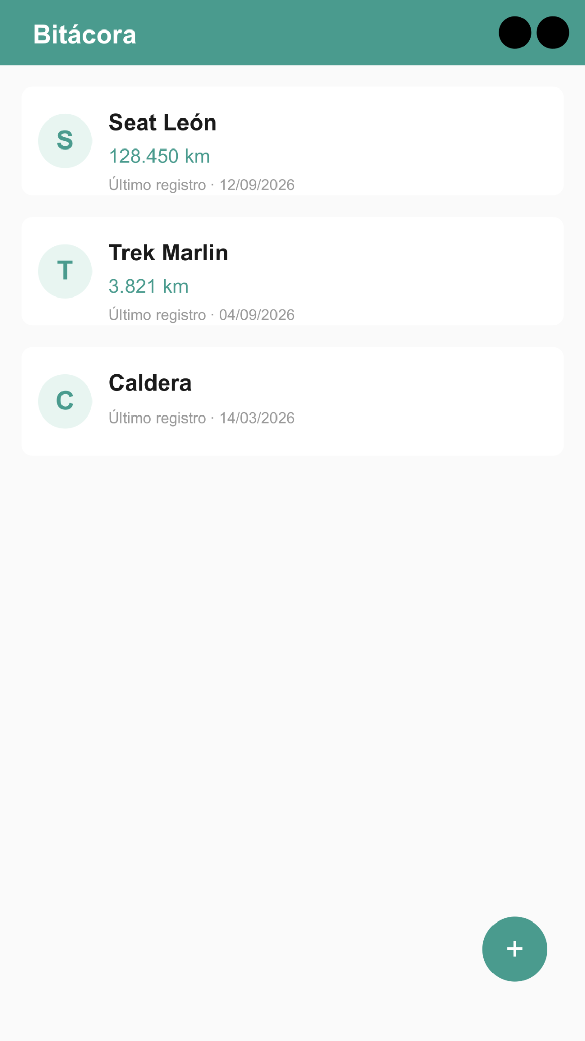 Pantalla principal de Bitácora con registros
